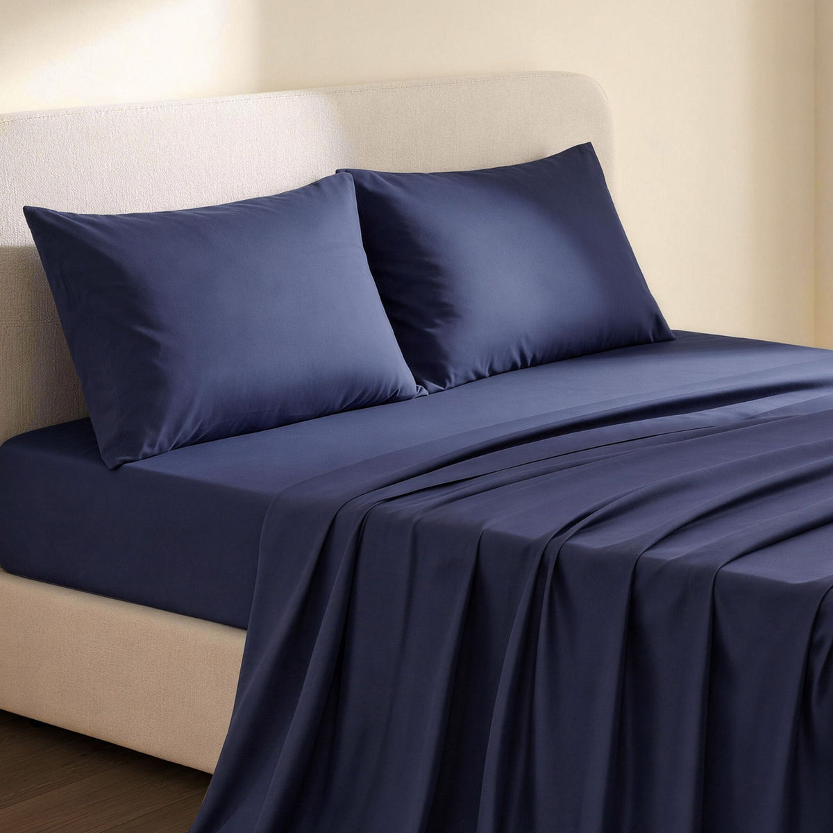 Double 500TC Cotton 4Pcs Sheet Set with 40cm Extra Deep Pocket - Navy Blue