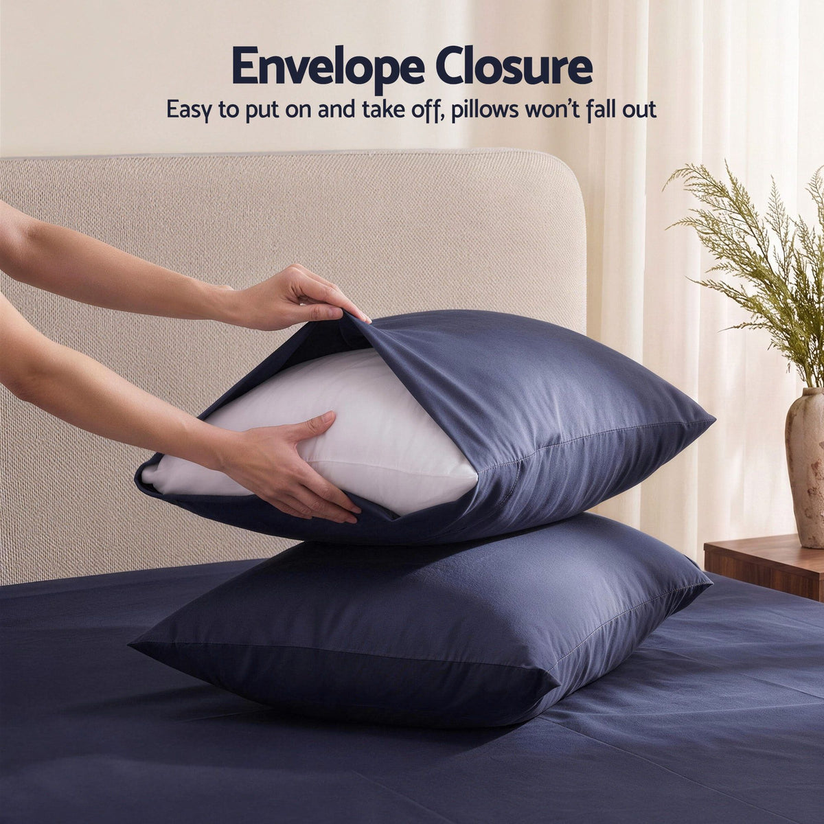 Double 500TC Cotton 4Pcs Sheet Set with 40cm Extra Deep Pocket - Navy Blue