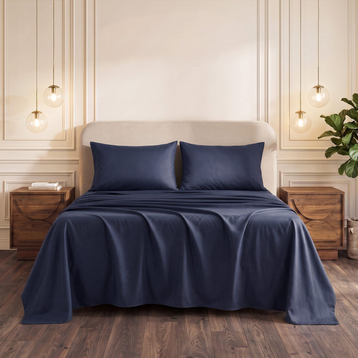 Double 500TC Cotton 4Pcs Sheet Set with 40cm Extra Deep Pocket - Navy Blue