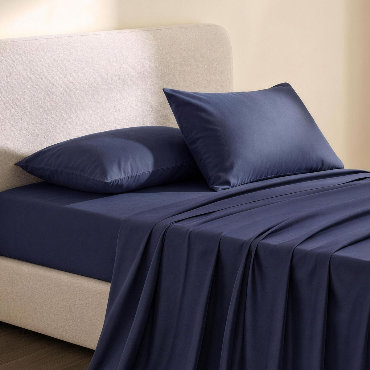 Single 500TC Cotton 4Pcs Sheet Set with 40cm Extra Deep Pocket - Navy Blue