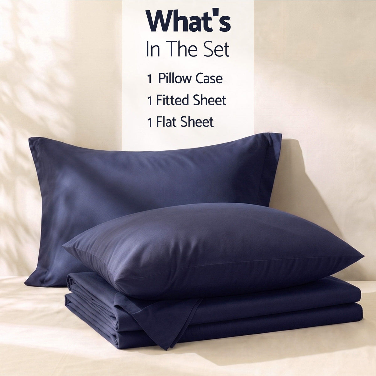Single 500TC Cotton 4Pcs Sheet Set with 40cm Extra Deep Pocket - Navy Blue