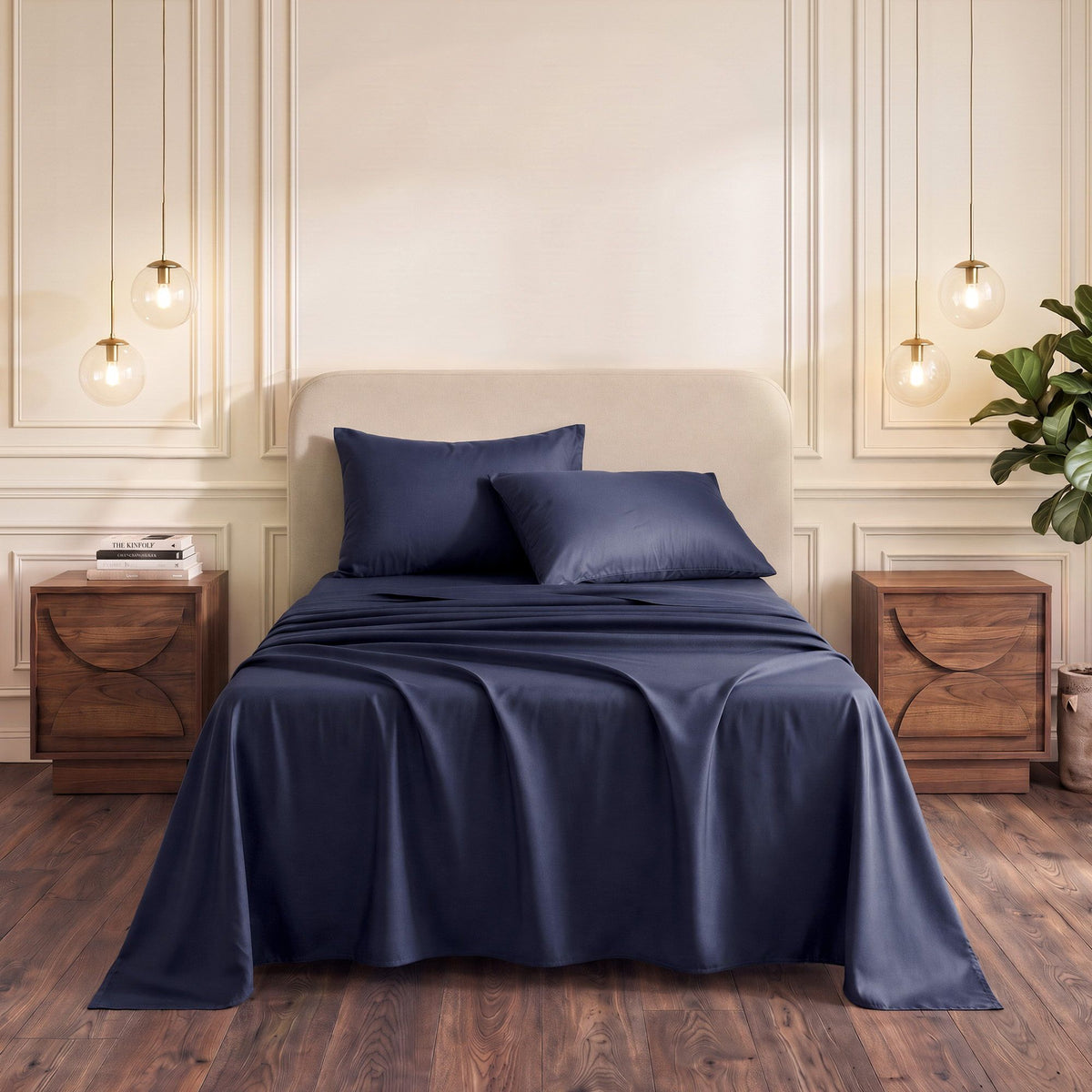 Single 500TC Cotton 4Pcs Sheet Set with 40cm Extra Deep Pocket - Navy Blue