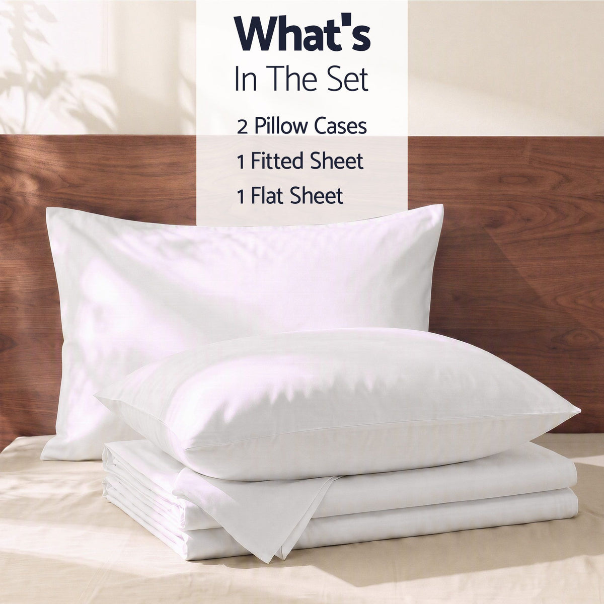 Double 500TC Cotton 4Pcs Sheet Set with 40cm Extra Deep Pocket - White