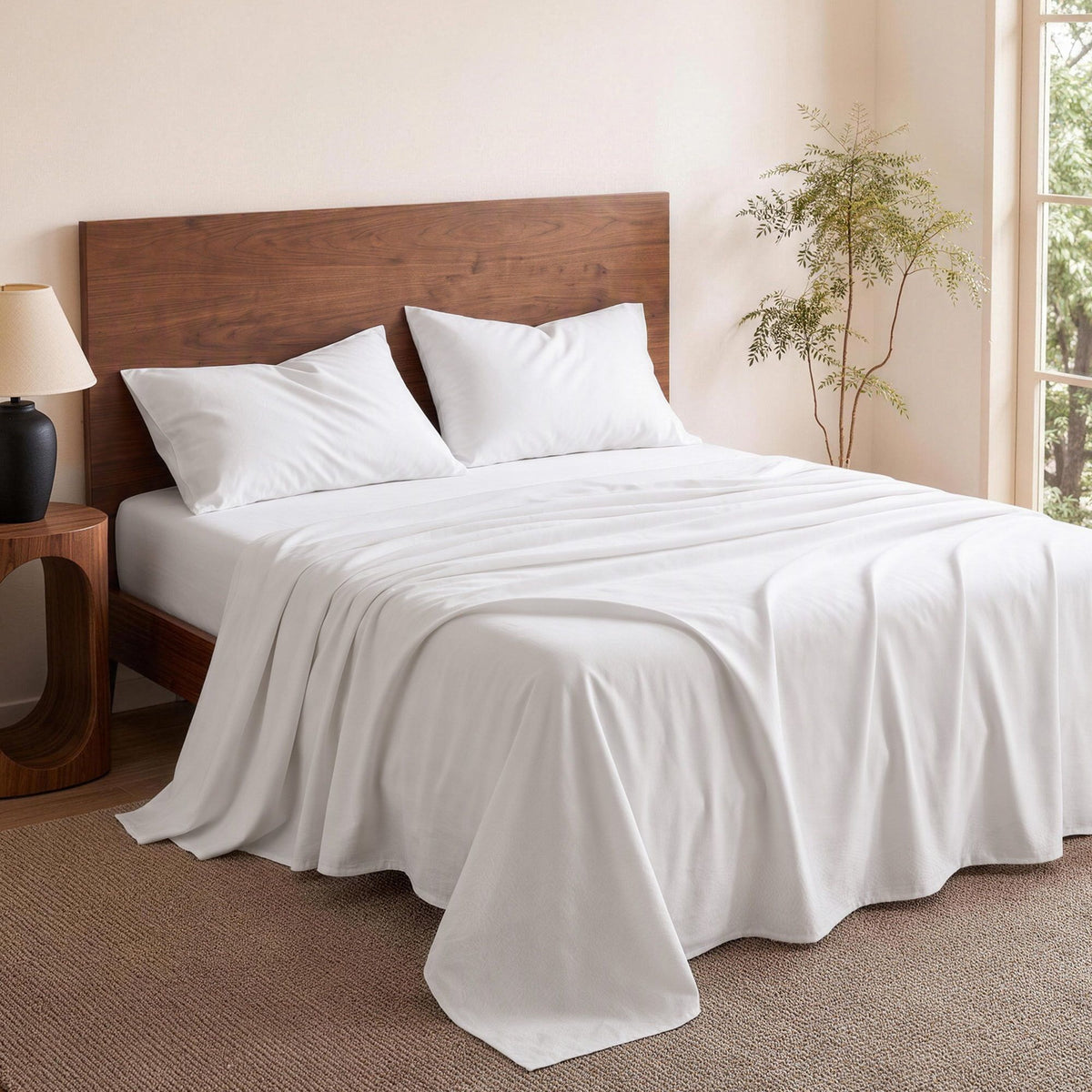 Double 500TC Cotton 4Pcs Sheet Set with 40cm Extra Deep Pocket - White