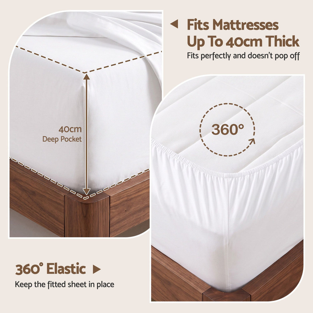 Single 500TC Cotton 4Pcs Sheet Set with 40cm Extra Deep Pocket - White