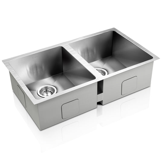 Kitchen Sink 77X45CM Stainless Steel Basin Double Bowl Laundry Silver