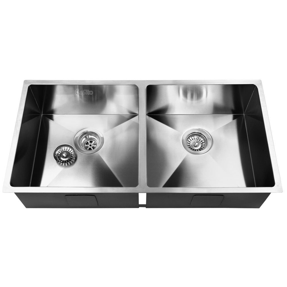 Kitchen Sink 86X44CM Stainless Steel Basin Double Bowl Laundry Silver
