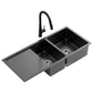 Stainless Steel Sink 100x45CM With Pull Out Mixer Tap Kitchen Basin Double Bowl Black