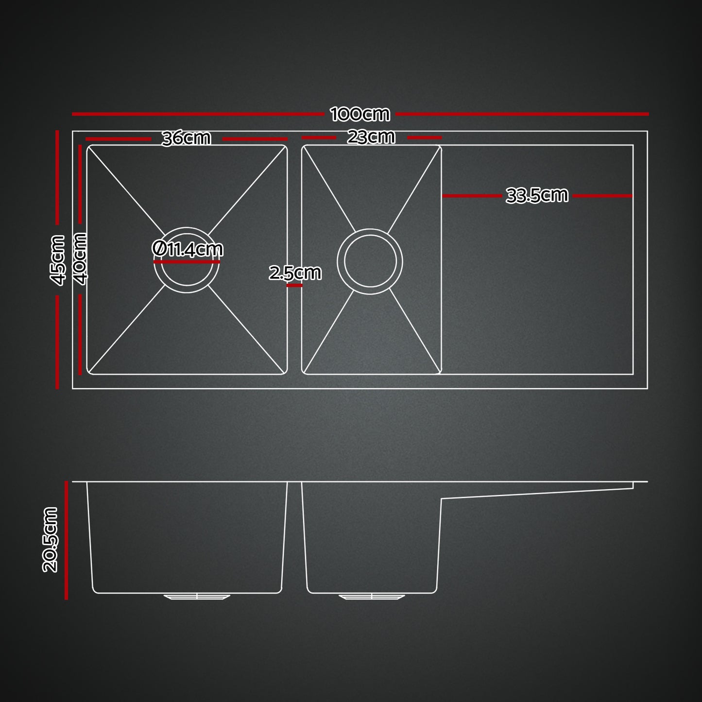 Stainless Steel Sink 100x45CM With Pull Out Mixer Tap Kitchen Basin Double Bowl Black