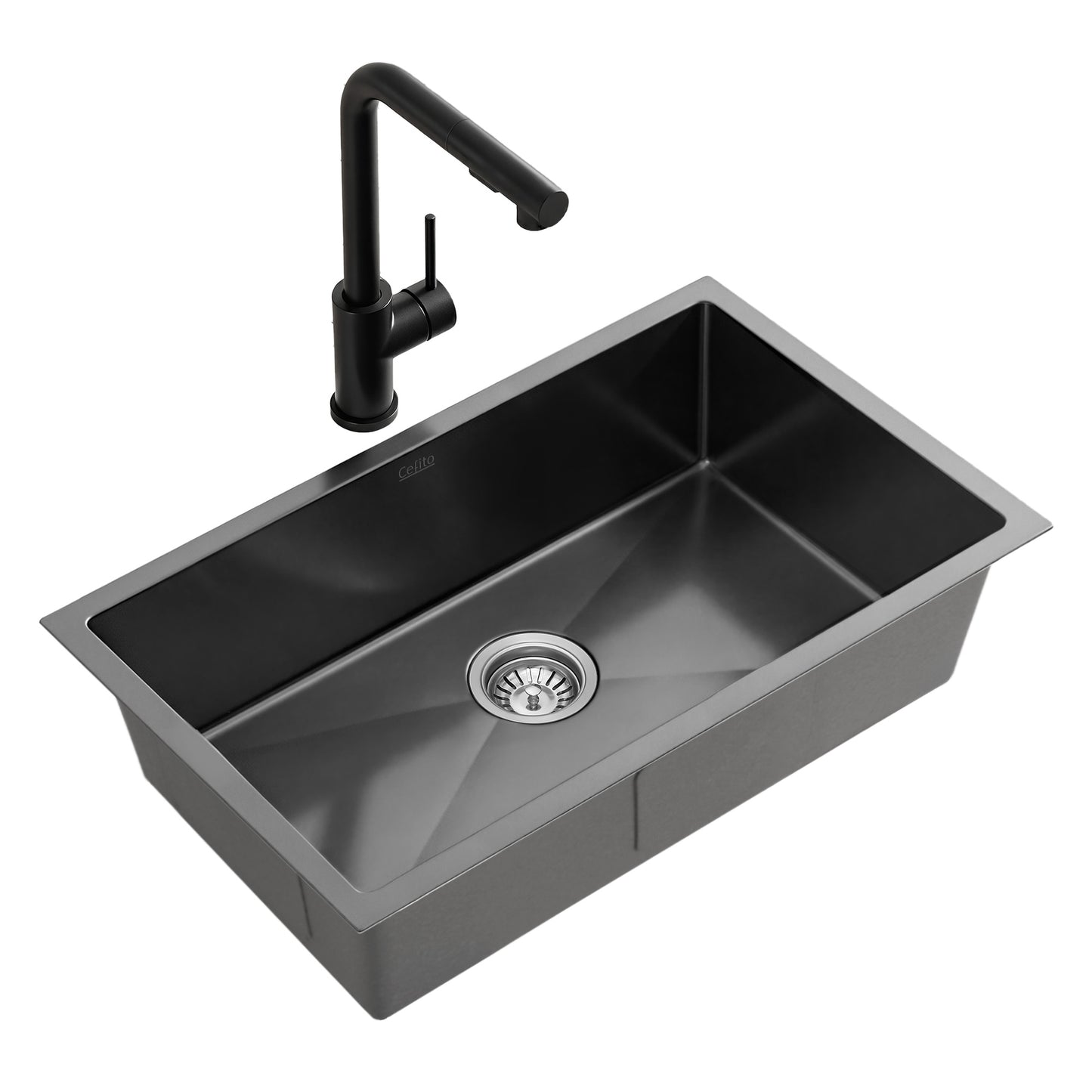 Stainless Steel Sink 60x45CM With Pull Out Mixer Tap Kitchen Basin Single Bowl Black