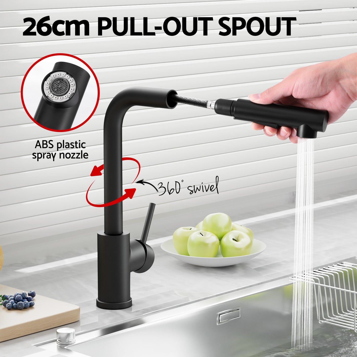 Stainless Steel Sink 60x45CM With Pull Out Mixer Tap Kitchen Basin Single Bowl Black