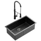 Stainless Steel Sink 70x45CM With Pull Out Mixer Tap Kitchen Basin Single Bowl Black