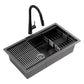 Stainless Steel Sink 70x45CM With Pull Out Mixer Tap Kitchen Basin Single Bowl Black