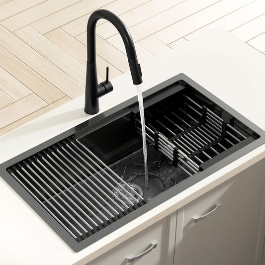 Stainless Steel Sink 70x45CM With Pull Out Mixer Tap Kitchen Basin Single Bowl Black
