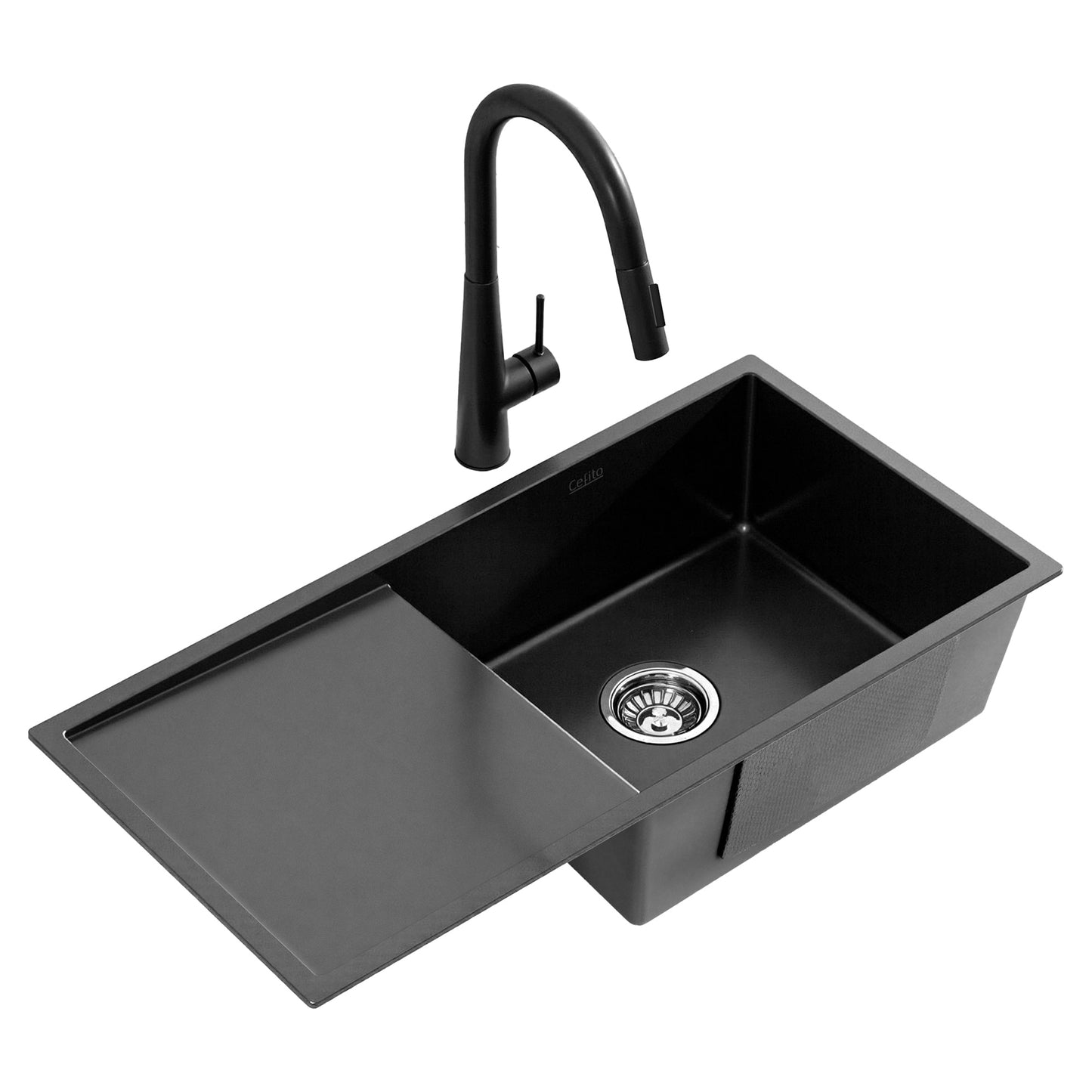 Stainless Steel Sink 75x45CM With Pull Out Mixer Tap Kitchen Basin Single Bowl Black