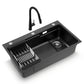 Stainless Steel Sink 75x45CM With Pull Out Mixer Tap Kitchen Basin Single Bowl Black