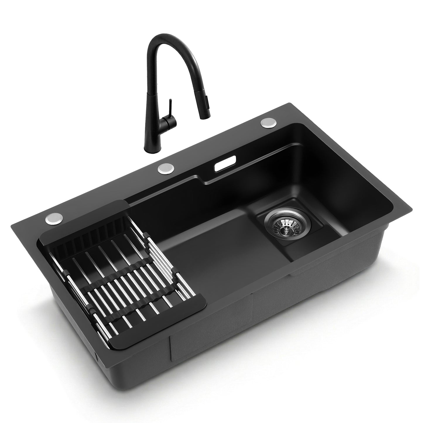 Stainless Steel Sink 75x45CM With Pull Out Mixer Tap Kitchen Basin Single Bowl Black