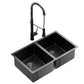 Stainless Steel Sink 77x45CM With Pull Out Mixer Tap Kitchen Double Bowl Black