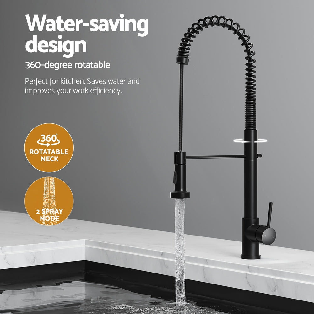 Stainless Steel Sink 77x45CM With Pull Out Mixer Tap Kitchen Double Bowl Black
