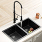 Stainless Steel Sink 77x45CM With Pull Out Mixer Tap Kitchen Double Bowl Black