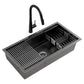 Stainless Steel Sink 81x45CM With Pull Out Mixer Tap Kitchen Basin Single Bowl Black
