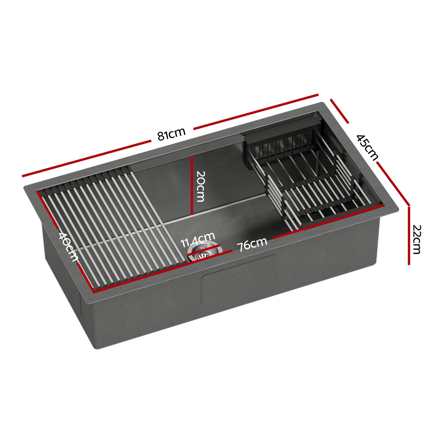 Stainless Steel Sink 81x45CM With Pull Out Mixer Tap Kitchen Basin Single Bowl Black