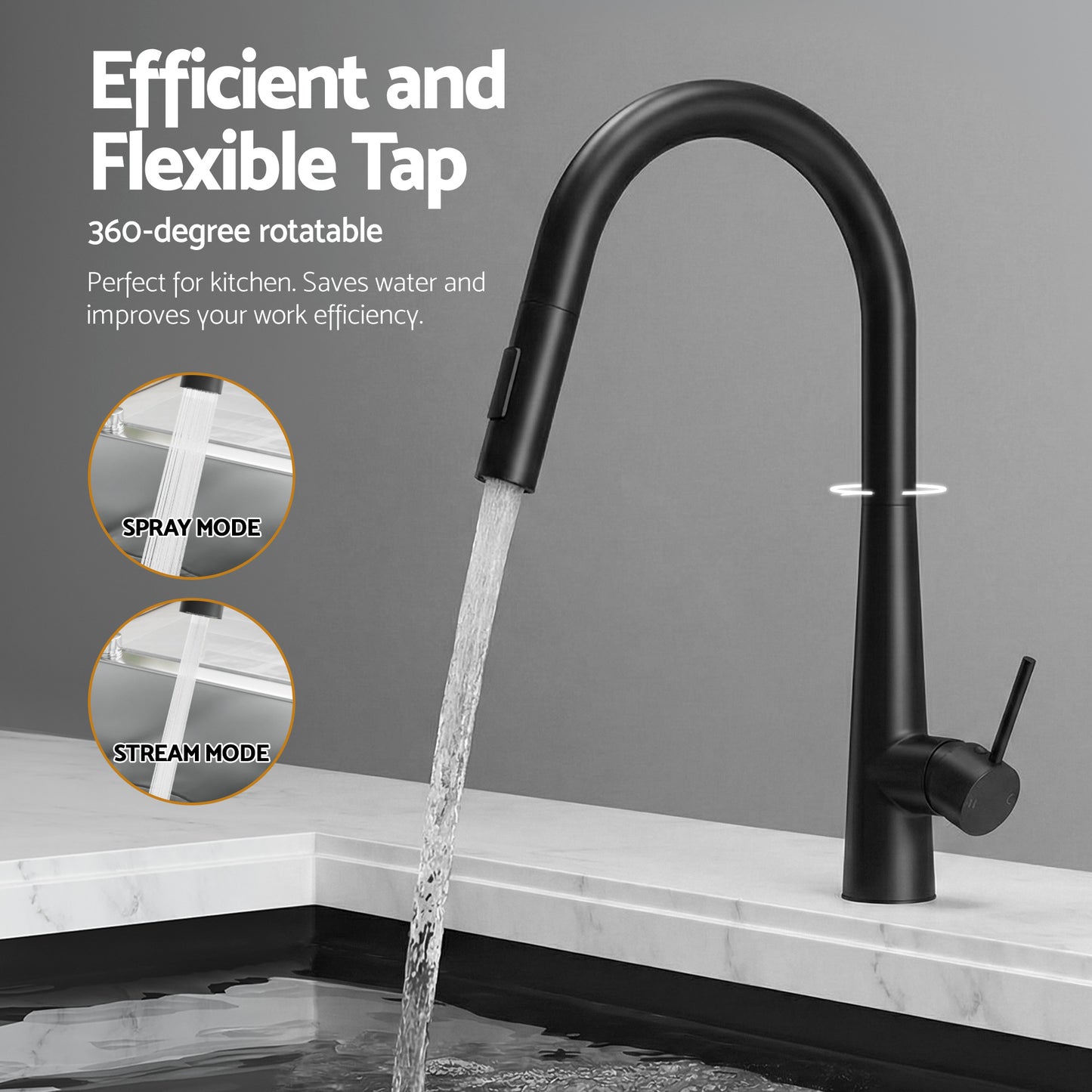 Stainless Steel Sink 81x45CM With Pull Out Mixer Tap Kitchen Basin Single Bowl Black