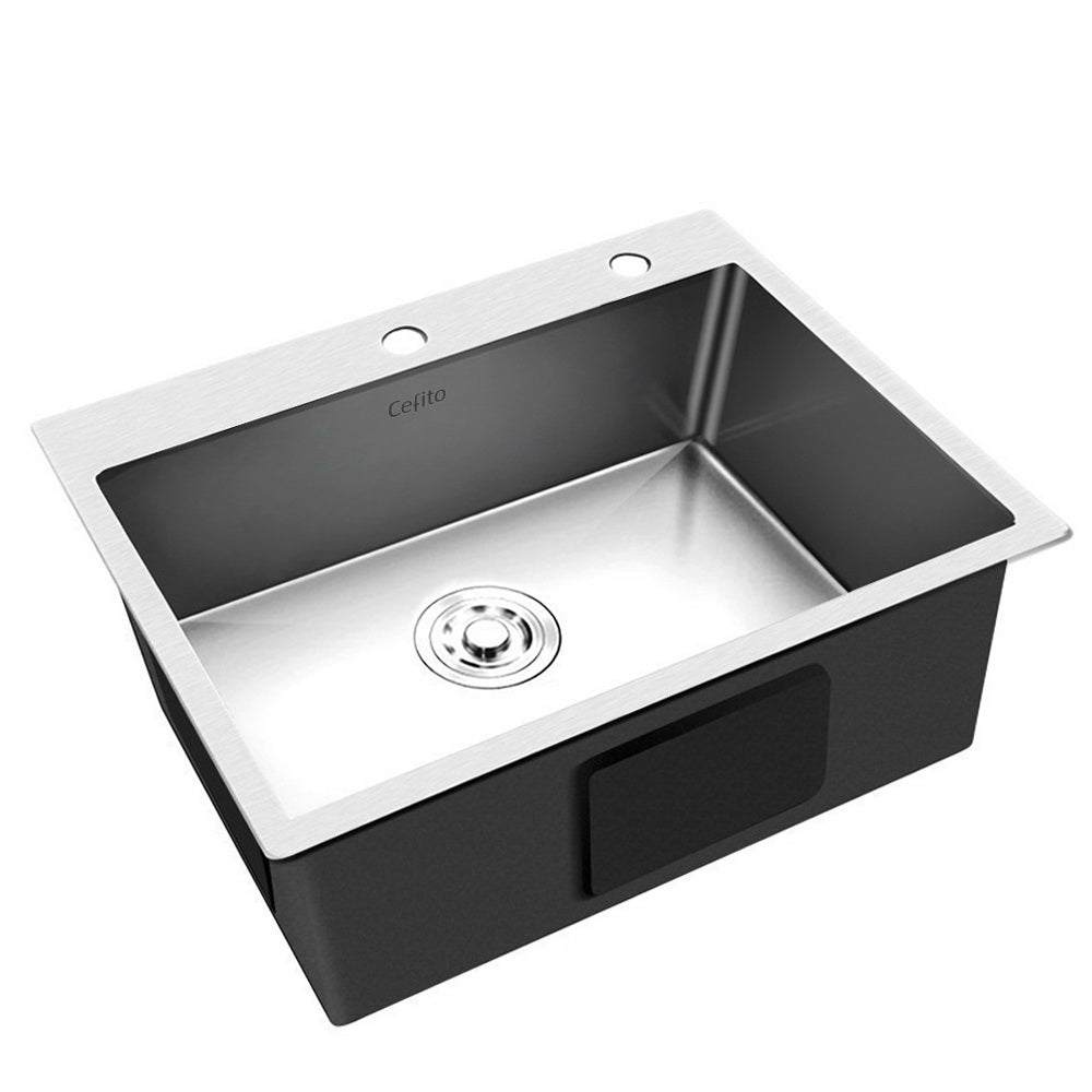Kitchen Sink 55X45CM Stainless Steel Basin Single Bowl Extra Hole Silver