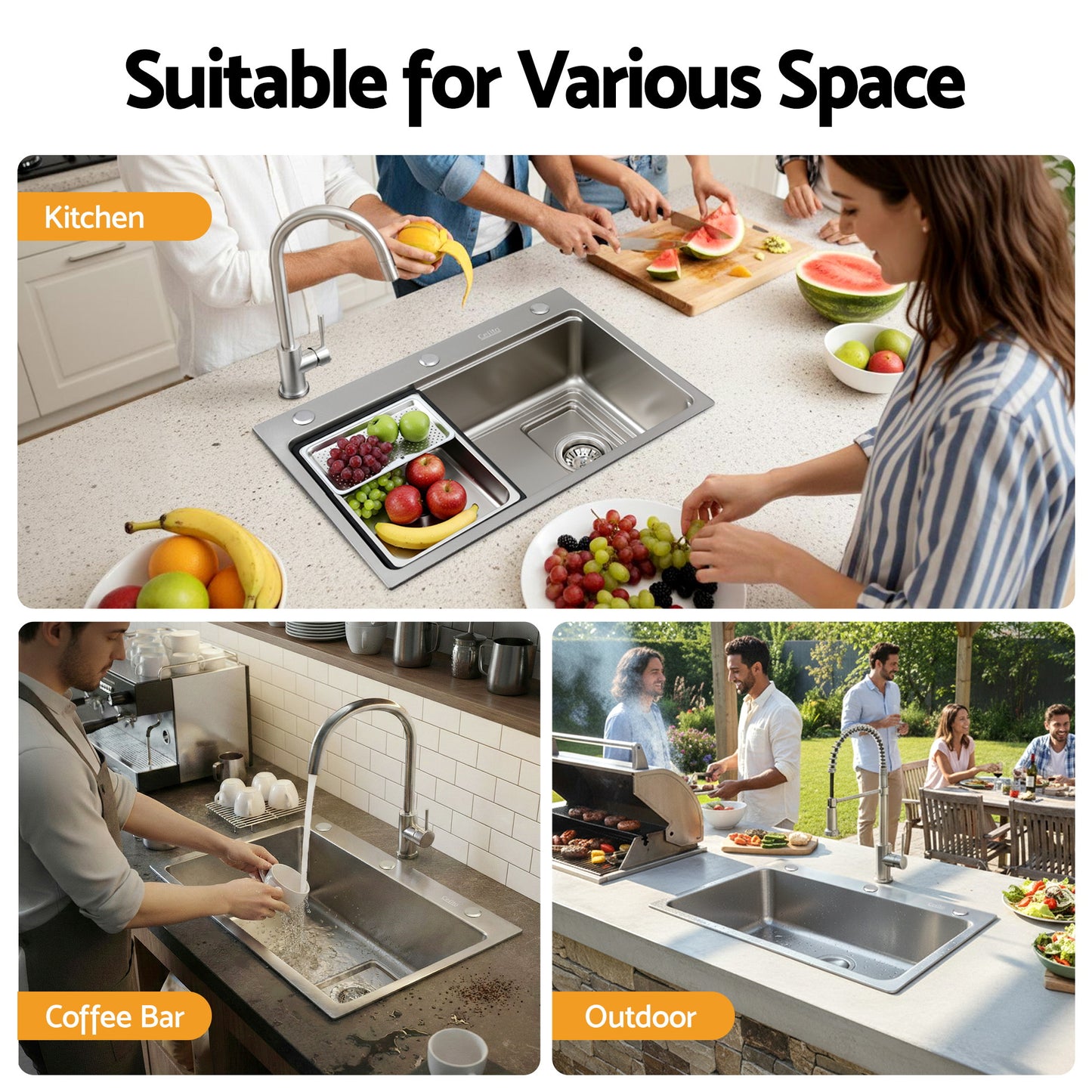Kitchen Sink 304 Stainless Steel Bar Sink Millet Grain Water Basin Sink