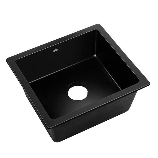 Stone Kitchen Sink 460X410MM Granite Under/Topmount Basin Bowl Laundry Black