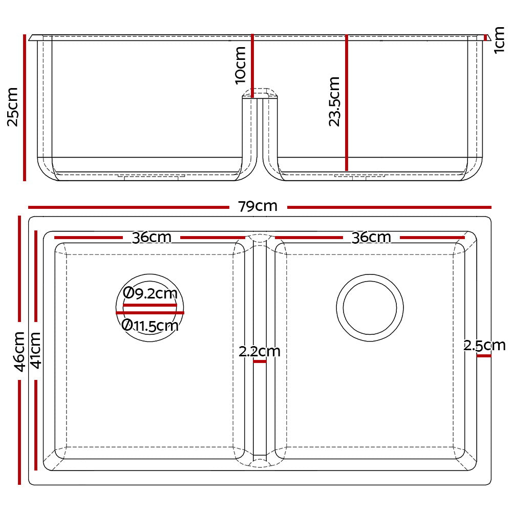 Stone Kitchen Sink 790X460MM Granite Under/Topmount Basin Double Bowl White
