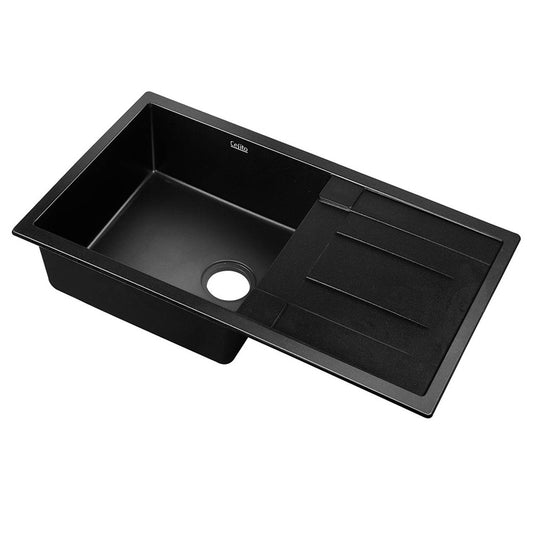 Stone Kitchen Sink 860X500MM Granite Under/Topmount Basin Bowl Laundry Black