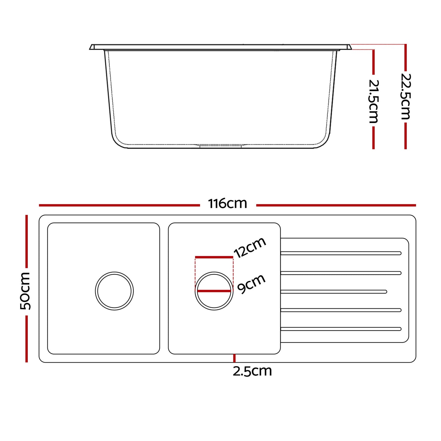 Kitchen Sink 116x50cm Granite Stone Sink Double Bowl White