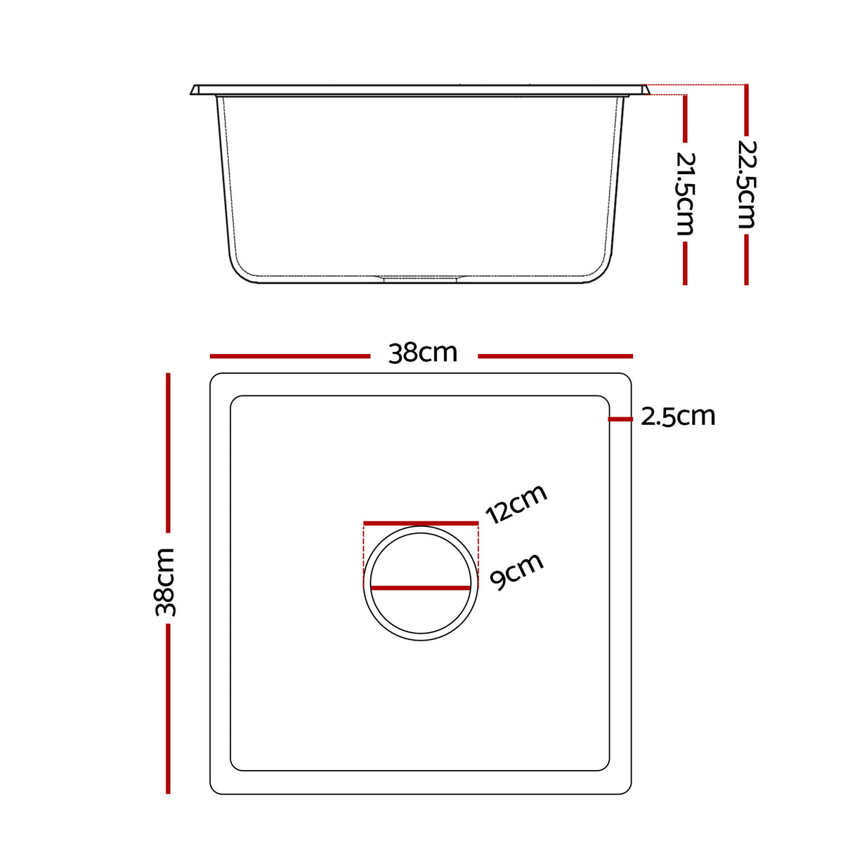 Kitchen Sink 38x38cm Granite Stone Sink Single Bowl White