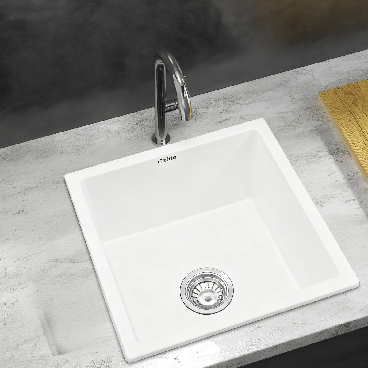 Kitchen Sink 45x45cm Granite Stone Sink Single Bowl White