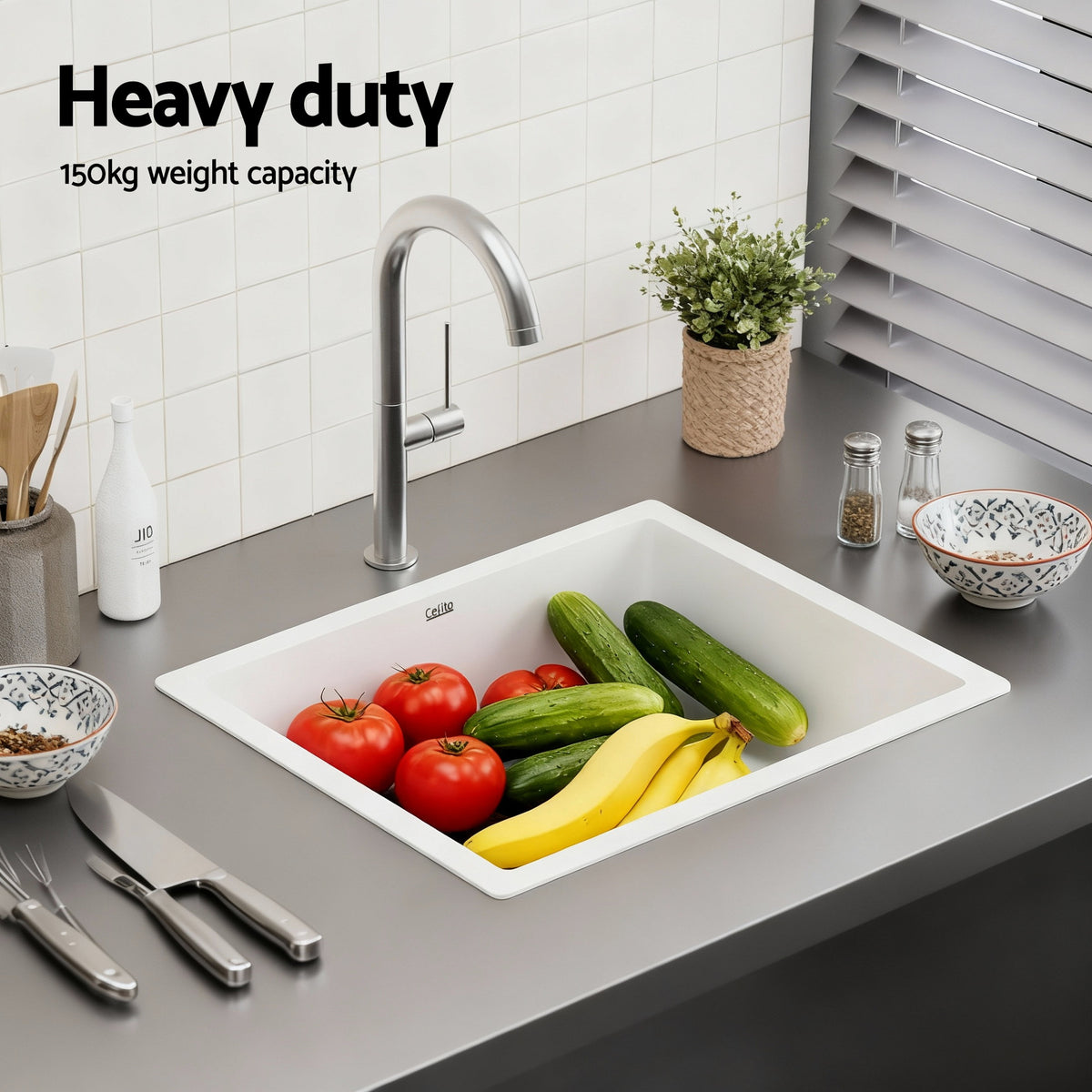 Kitchen Sink 55x45cm Granite Stone Sink Single Bowl White