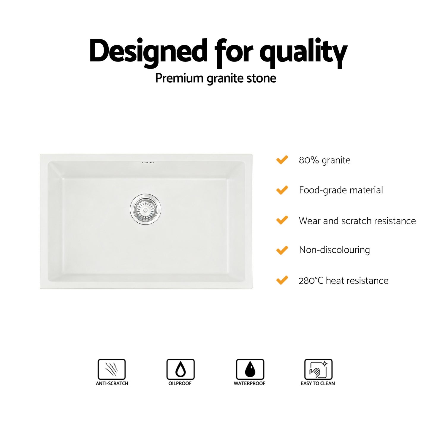 Kitchen Sink 70x45cm Granite Stone Sink Single Bowl White