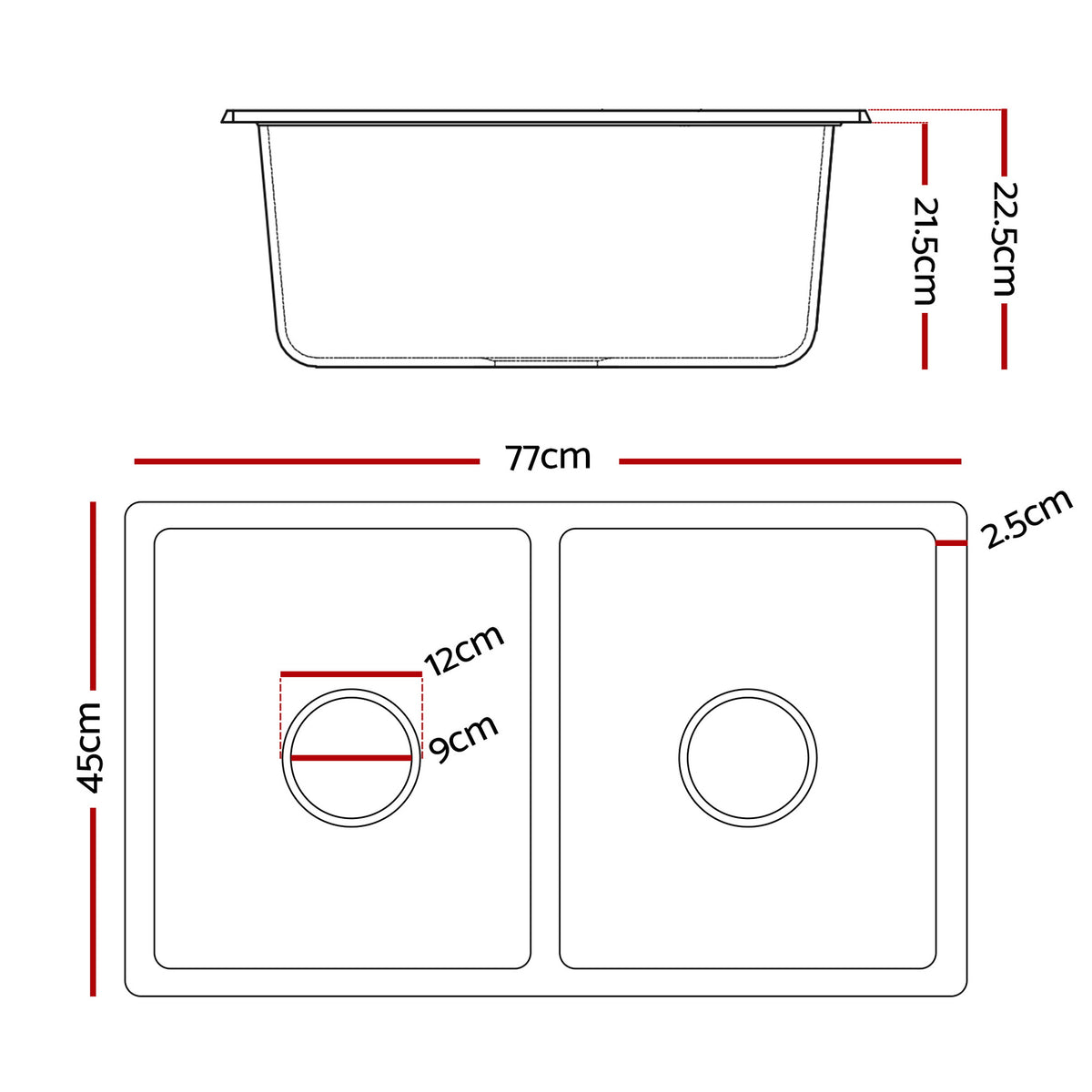 Kitchen Sink 77x45cm Granite Stone Sink Double Bowl White