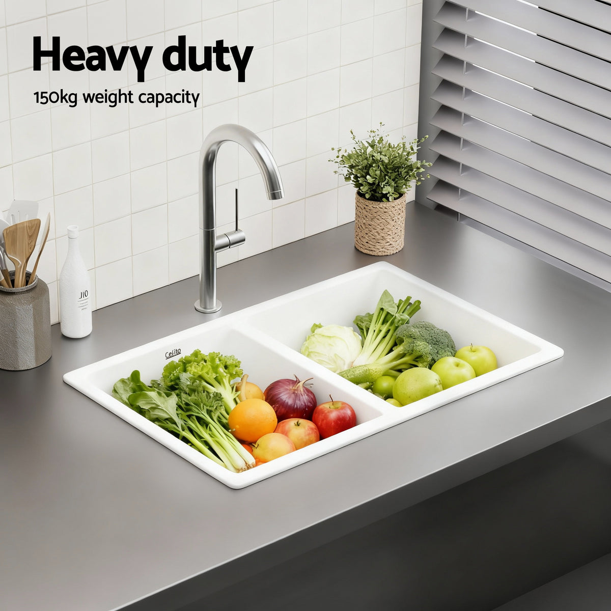 Kitchen Sink 77x45cm Granite Stone Sink Double Bowl White