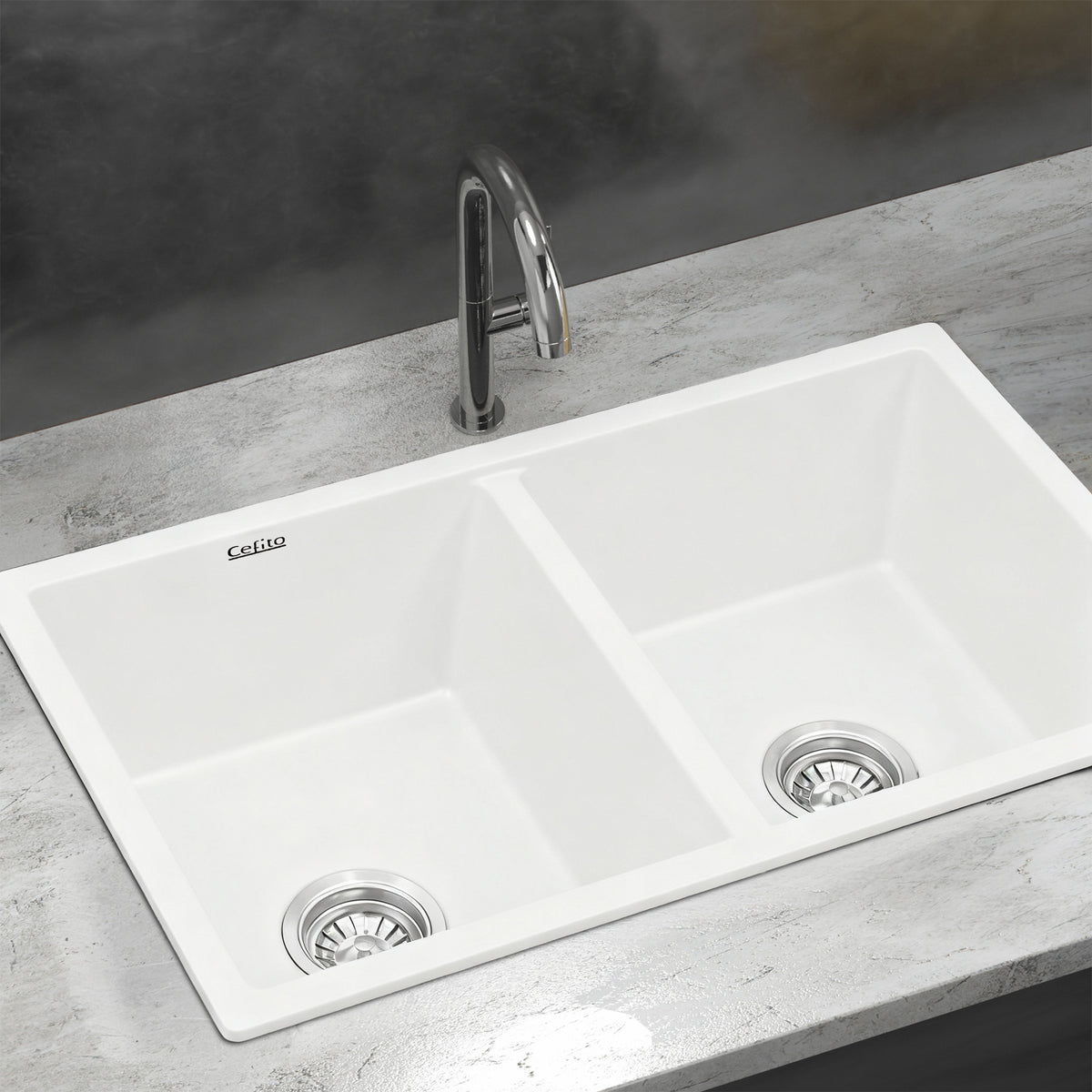 Kitchen Sink 77x45cm Granite Stone Sink Double Bowl White
