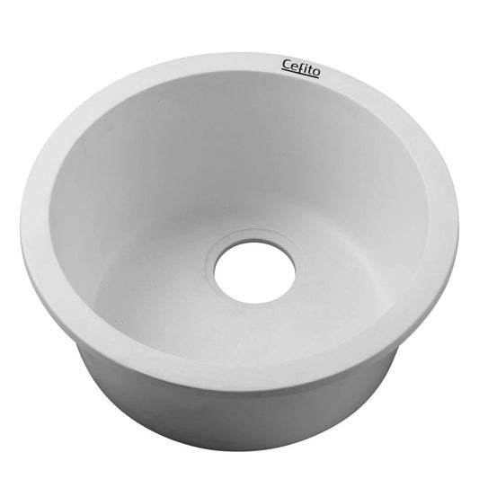 Stone Kitchen Sink Round 430MM Granite Under/Topmount Basin Bowl Laundry White