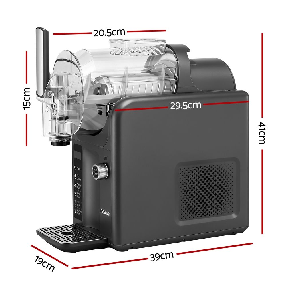 Devanti 5in1 Slushie Machine Ice Cream Maker 2L Grey