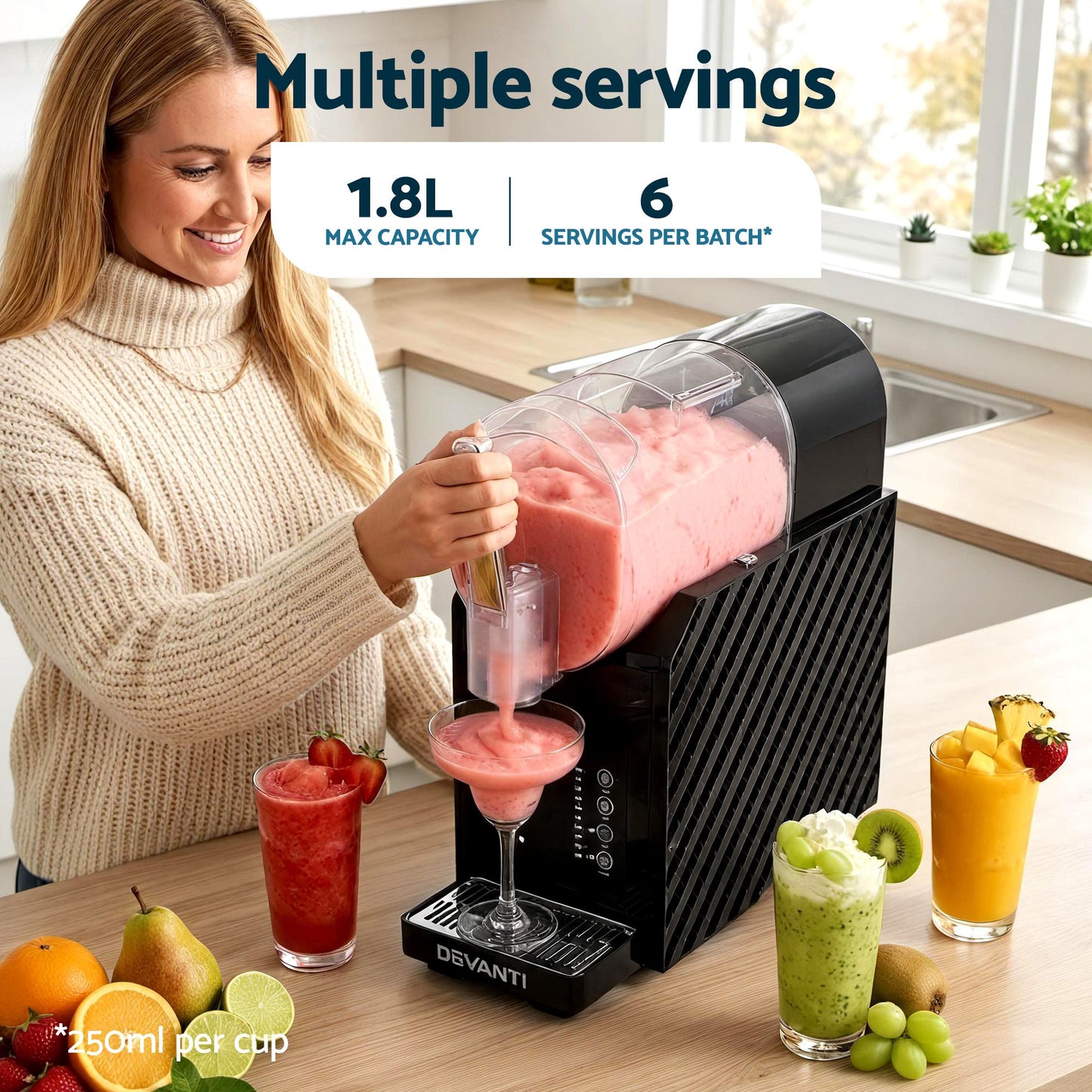 Devanti 1.8L Slushie Machine Maker Frozen Smoothies Milkshakes Black