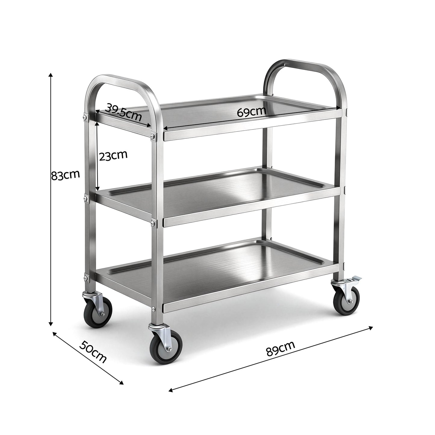 3-Tier Stainless Steel Kitchen Trolley with Wheels 89X50X83cm