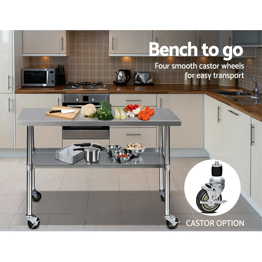 304 Stainless Steel Kitchen Benches Work Bench Food Prep Table with Wheels 1219Mmx610MM