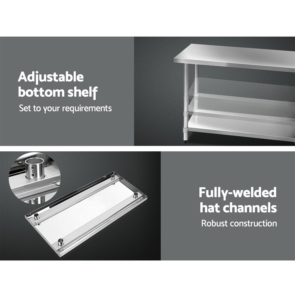 304 Stainless Steel Kitchen Benches Work Bench Food Prep Table with Wheels 1219Mmx610MM