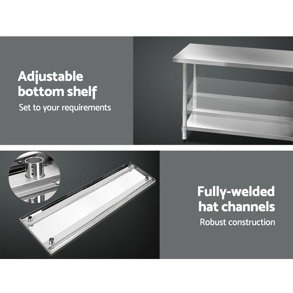 304 Stainless Steel Kitchen Benches Work Bench Food Prep Table with Wheels 1829Mmx610MM