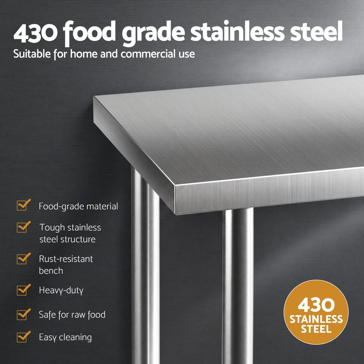 1524x762mm Stainless Steel Kitchen Bench 430