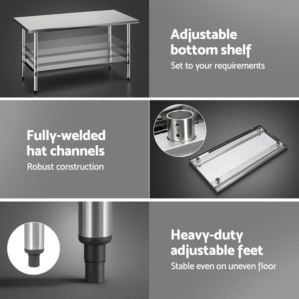 1524x762mm Stainless Steel Kitchen Bench 430