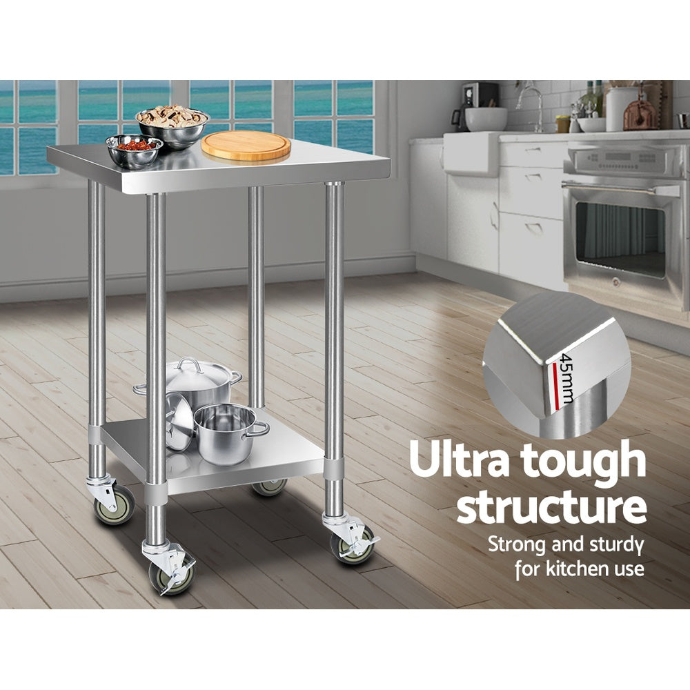 430 Stainless Steel Kitchen Benches Work Bench Food Prep Table with Wheels 610MM x 610MM